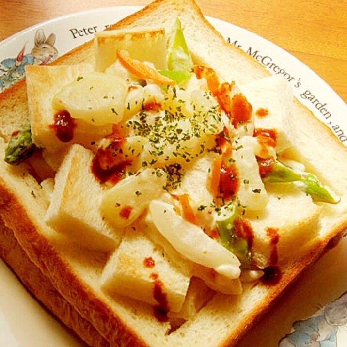 楽しい!パン耳バスケットトースト♪(ポテトサラダ)